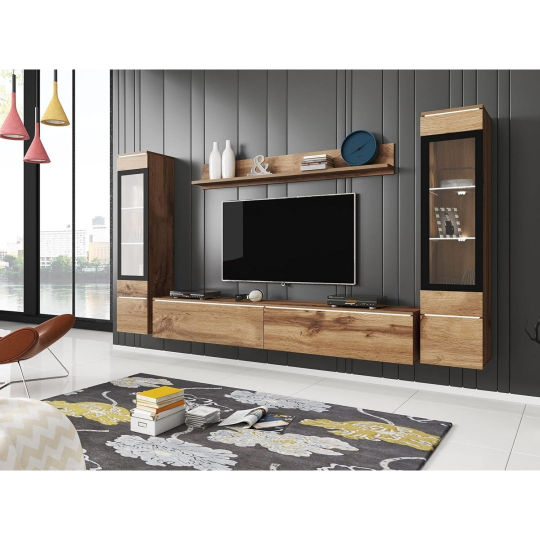 Arredo per soggiorno con ripiani con illuminazione LED nero