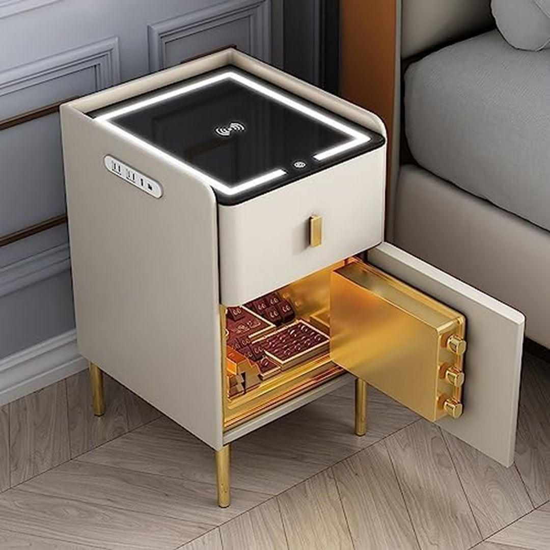 Tavolino compatto regolabile con illuminazione LED beige