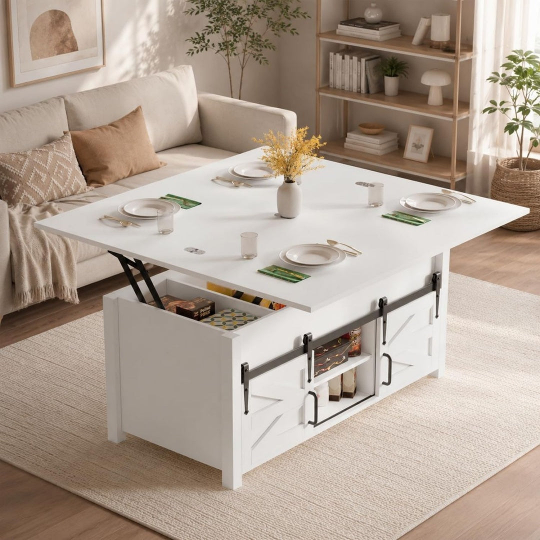 Tavolino compatto con ante stile industriale bianco