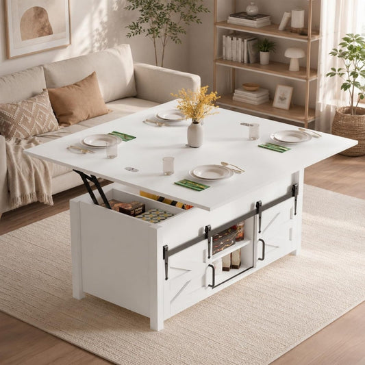 Tavolino compatto con ante stile industriale bianco