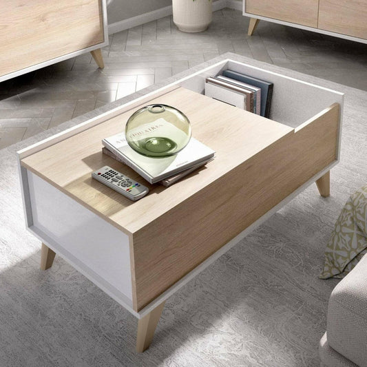 Tavolino da salotto con vano contenitore con ripiani bianco